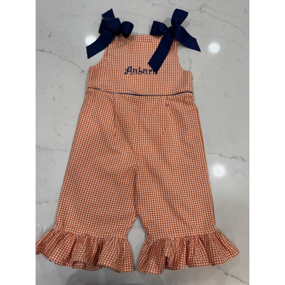 Girls Stella Jane 3T AUBURN UNIVERSITY Ruffle Overalls Ribbons Cotton Read Desc